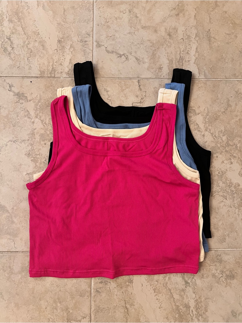Women's Ribbed Tank Crop Top - Pink, Blue, Cream, Black